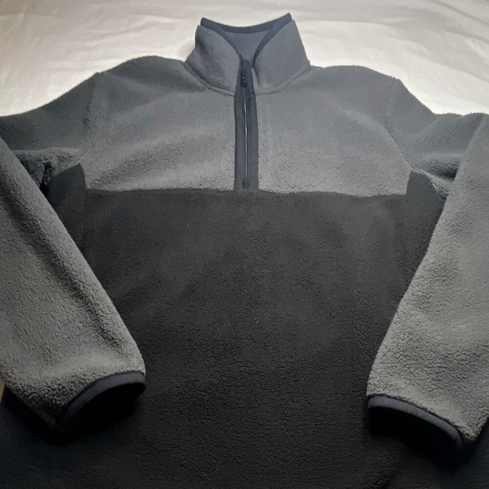 Sonoma Men's Gray/Black Colorblock 1/4 Zip Fleece Pullover Pockets M Regular